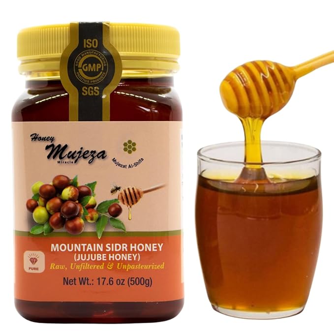 Authentic Mountain Sidr Honey - Jujube, Equal to Manuka Effectiveness Unheated Unfiltered Unprocessed 100% Natural Gluten Free Raw Liquid Honey (500g / 17.6oz)
