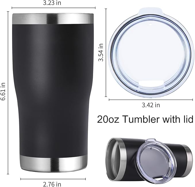 DOMICARE 20oz Tumbler with Lid Stainless Steel Tumblers Bulk, Double Wall Vacuum Insulated Coffee Travel Mug Powder Coated Tumbler, 1 Count (Pack of 1) Black