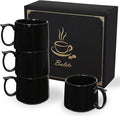 Coffee Mugs Gift Set of 4, Large 19 oz Stackable Ceramic Coffee Mug, Coffee Cups with Large Handle for Latte, Cappuccino, Milk, Tea, Dishwasher & Microwave Safe, Ideal for Men, Women - Black
