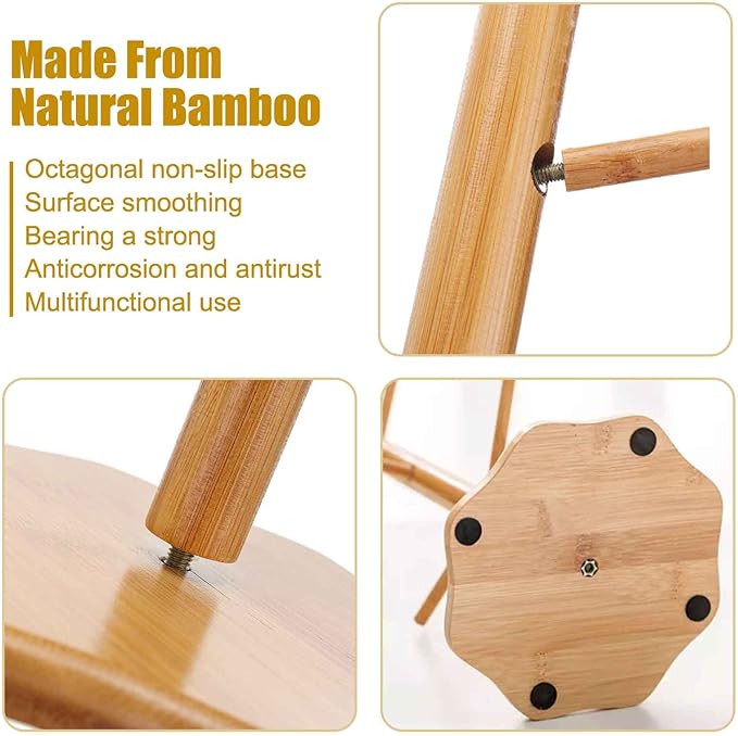 Bamboo Countertop Mug Tree Stand with 6 Hooks, Octagon Base Coffee Cup Tree
