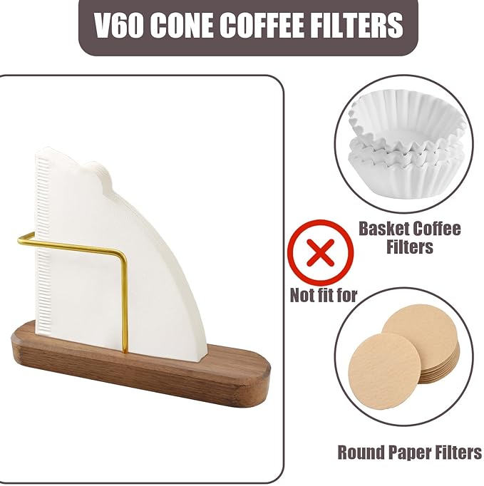 Coffee Filter Holder Storage, Stand Coffee Filter Container Compatible with V60 Paper Coffee Filters Size #01 and #02, Walnut and Brass