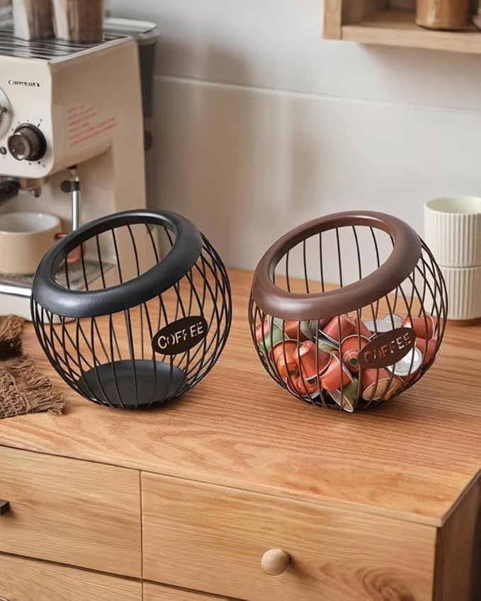 Coffee Pod Holder Large Capacity Coffee Pod Storage Metal Kitchen Countertop Organizer for Home Office Black A