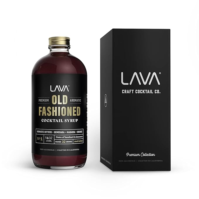 LAVA Premium Aromatic Old Fashioned Cocktail Syrup 16oz, Makes 32 Cocktails, Made with Aromatic Bitters, Demerara, Marasca Cherry, Orange Zest, Hazelnut and Cinnamon. Ready to Use. Just Add Whiskey.