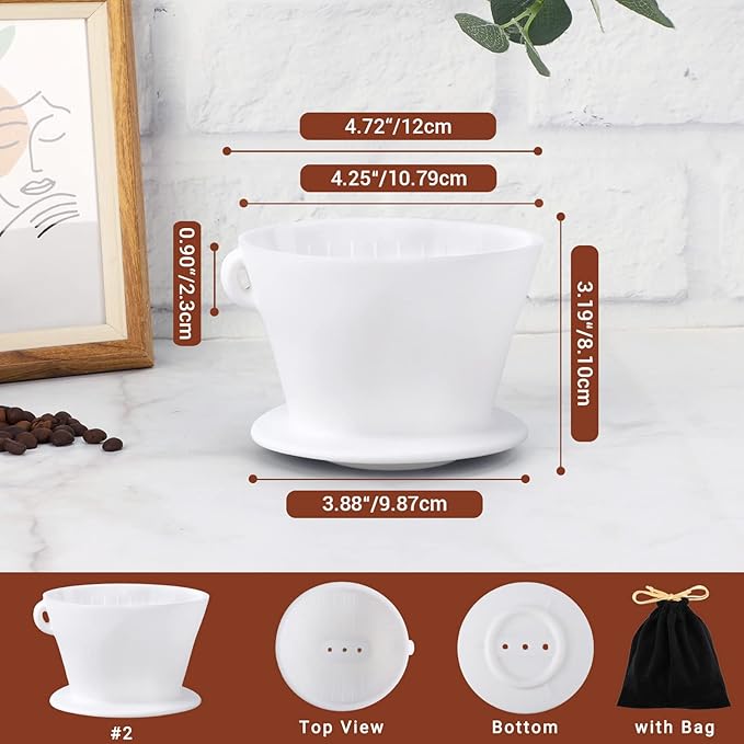 Segarty Camping Pour Over Coffee Maker, White Collapsible Silicone Coffee Dripper Single Cup with Storage Bag, Cone Filter Drip Holder, Slow Brewer for Travel, Backpacking