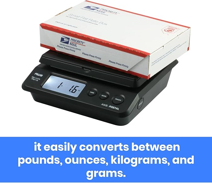 American Weigh Scales Digital Shipping Postal Scale, Package Postage ScaleBacklit LCD Screen55lbs. x 0.01lbs. (Black), PS-25