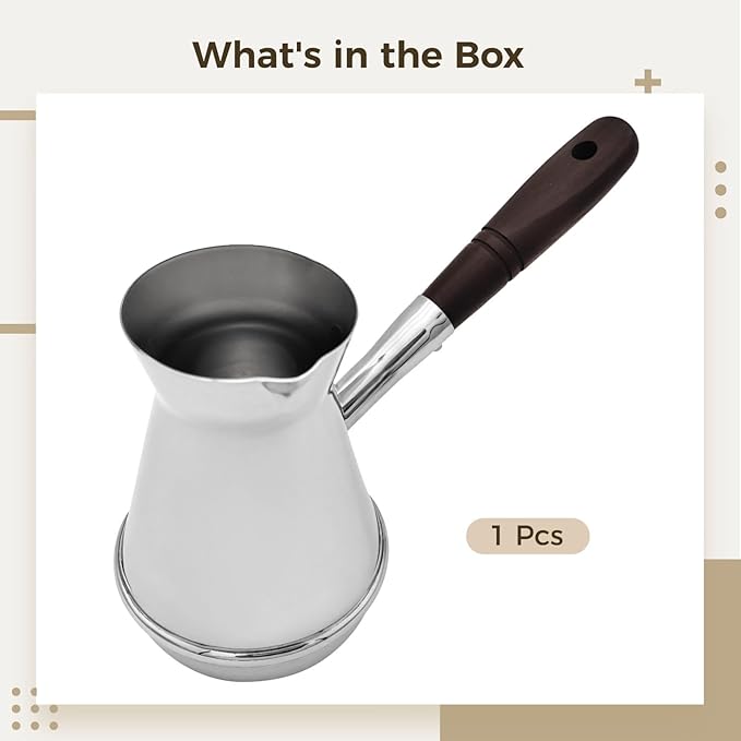 Generic 350 Ml Ibrik Turkish Coffee Pot, 13.80 In Stainless Steel With Heat-Resistant Wooden Handle, Ideal For Coffee Making