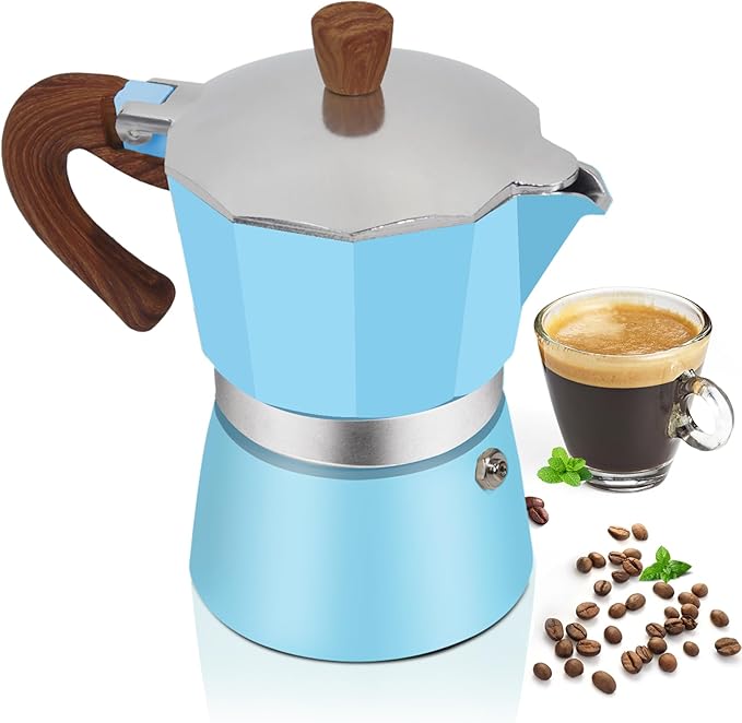 Aluminum 6 Cup 300ml Moka Pot Express Coffee Maker Stovetop Espresso Colorful Coffeemaker Italian Classic Style Brewing Greca Cafe Mocha Machine for Cafeteras Lover Camping Travel and Home Use 10oz