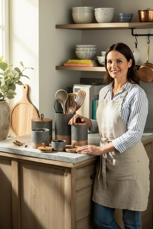 Large Food Storage Jar Coffee Container with Lids, Ceramic Coffee Canister for Sugar Spice Cookie Ground Coffee - Kitchen Pantry, Housewarming Weeding Gift - Gray & 64 fl.oz