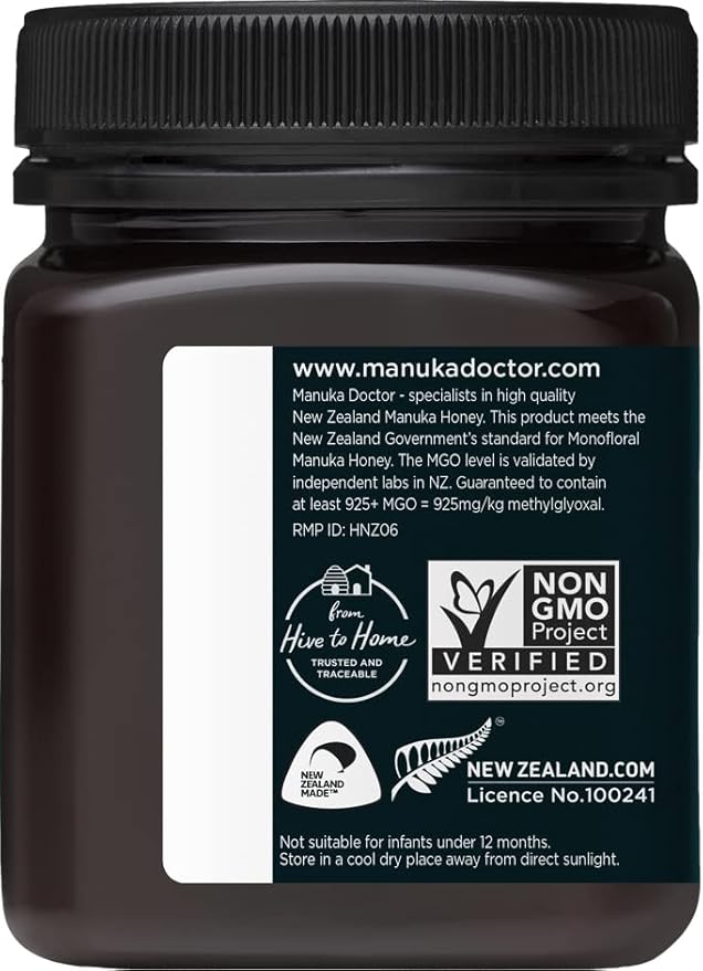 Manuka Doctor - MGO 925+ Manuka Honey Monofloral, 100% Pure New Zealand Honey. Certified. Guaranteed. Raw. Non-GMO (8.75 oz)