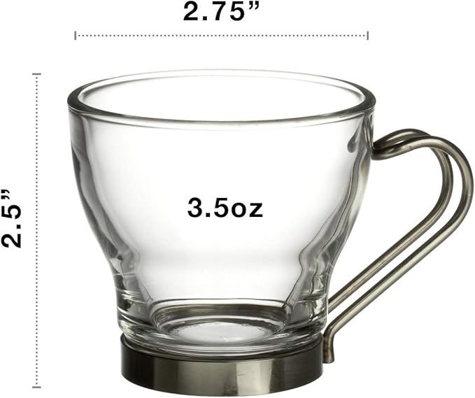 Bormioli Rocco Verdi Espresso Cup With Stainless Steel Handle, Set of 4, Gift Boxed, 3.5 ounces