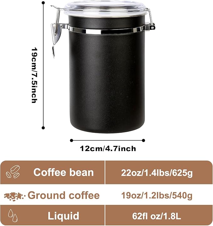 Stainless Steel Food Container with Clear Lids Airtight Container Stackable Small Canisters Kitchen Pantry Storage for Cereal, Snacks, Candy, Herbs, Spices, Sugar, Tea (1.8L Dark Black-2)