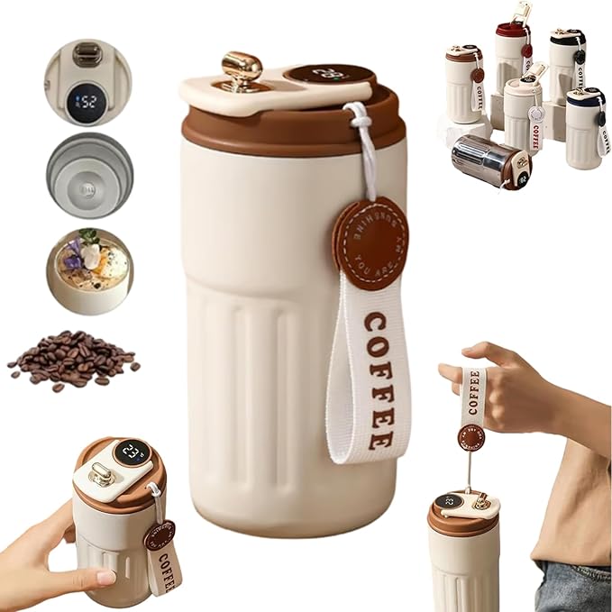 450ml Stainless Steel Travel Mug with Temperature Display - Vacuum Insulated Bottle, Stainless Steel Insulated Cup, Portable Coffee Bottle Cap, Coffee Cup Smart Travel Mug (Coffee)