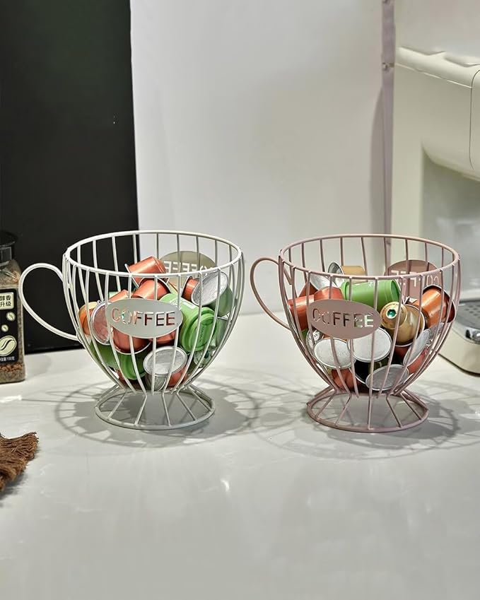 Coffee Pod Holder Large Capacity Coffee Pod Storage Metal Kitchen Countertop Organizer for Home Office White