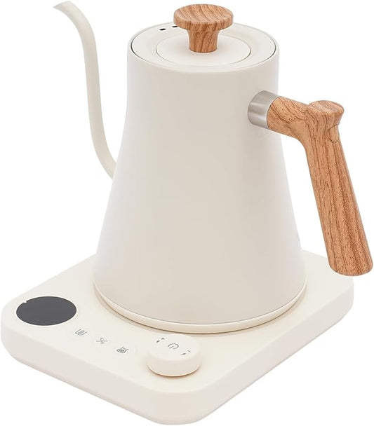Electric Gooseneck Kettle Temperature Control Stainless Steel Water Kettle For Pour-Over Coffee & Tea Brewing, Quick Heating, Insulation Timer, 1200w 0.9l White