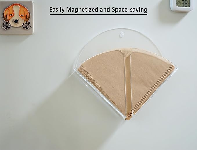 Magnetic Transparent Acrylic Coffee Filter Holder with Wall Mount Hole, Coffee Paper Storage Container for 80pcs Filters
