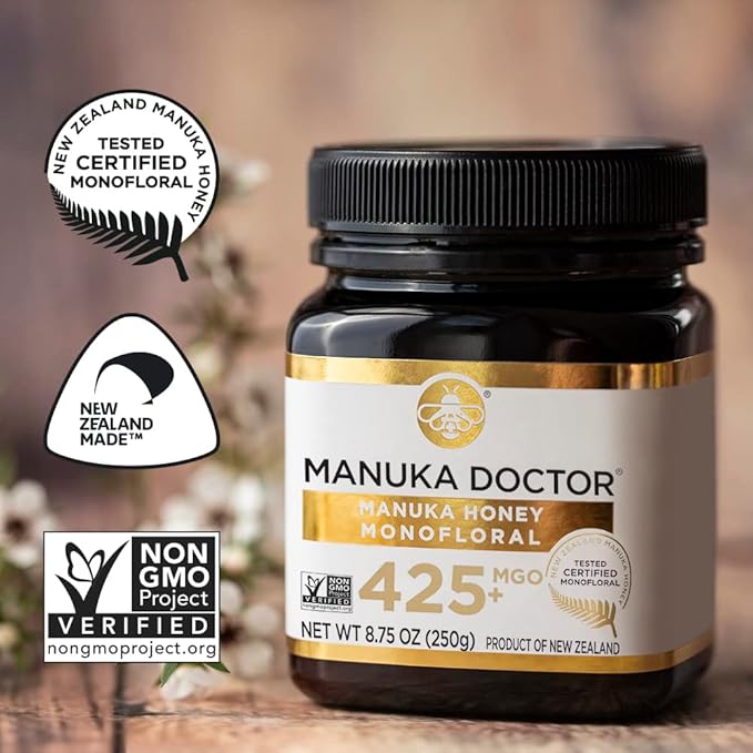 Manuka Doctor - MGO 425+ Manuka Honey Monofloral, 100% Pure New Zealand Honey. Certified. Guaranteed. Raw. Non-GMO (8.75 oz)