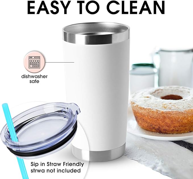 HASLE OUTFITTERS 20oz Tumblers Bulk Stainless Steel Cup with Lid Double Wall Vacuum Insulated Coffee Mug for Cold & Hot Drinks 8 Pack, White