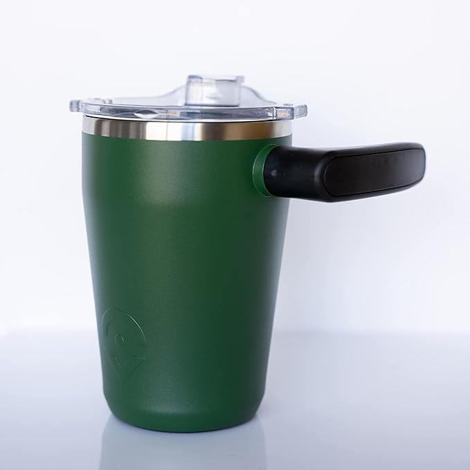 OUTSIDER Stainless Steel Vacuum Insulated Coffee Mug/Cup with Rotating Handle and Spill Proof Lid – Great Travel Tumbler for Outdoor, Home, Office – 17 ounces, Green