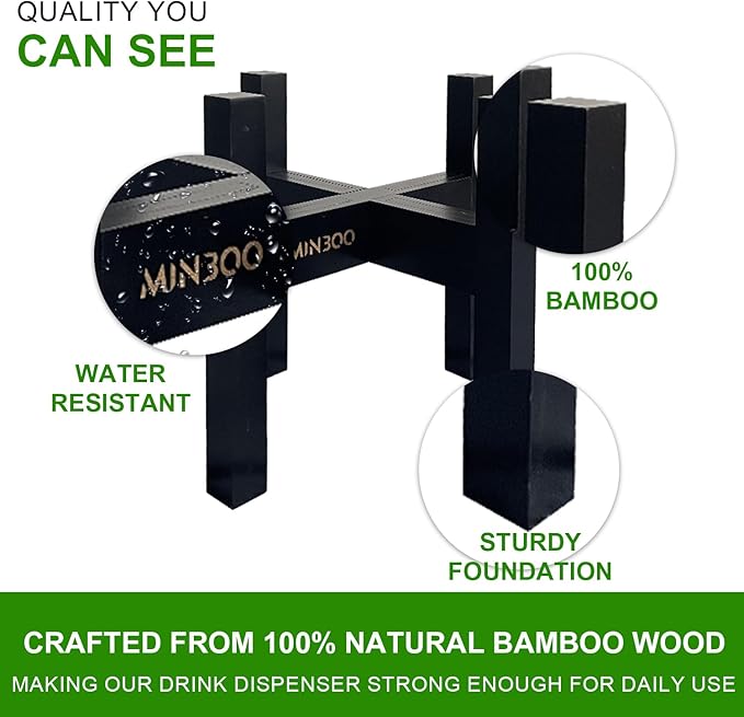 Adjustable Drink Dispenser Holder - Stand for 6-11" Dispenser, Fits 1-3 Gallon Glass Water Jar, Black