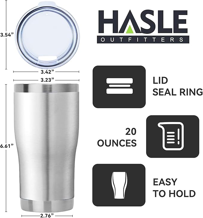 HASLE OUTFITTERS 20 oz Tumbler Bulk, Stainless Steel Tumblers with Lid, Vacuum Insulated Tumbler, Double Wall Tumbler Cup, coffee mugs, Stainless Steel, 1 Pack