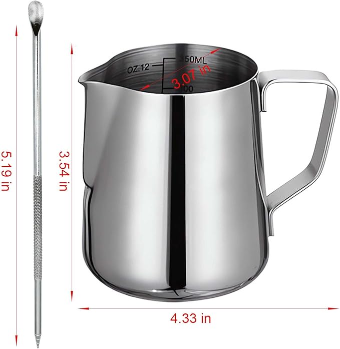stainness steel milk frothing pitcher - 12 OZ Espresso Steaming Pitchers Cappuccino Coffee Machine Accessories Jug Cup With internal scale with Decorating Pen Latte Art