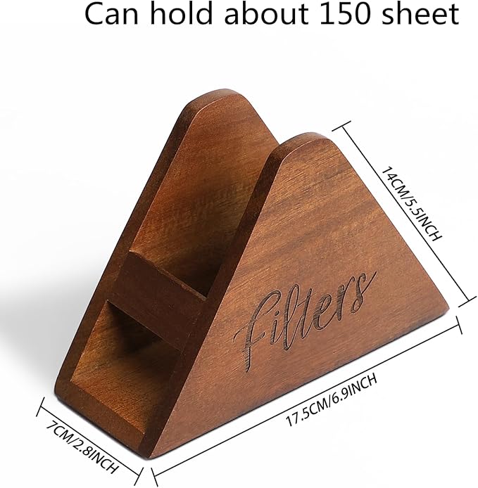 Acacia Wood Coffee Filter Holder,Coffee Filter Storage Organizer,Coffee Bar Decor,Storage for Square Cone shaped and Flat bottomed Pour Over Paper Filters