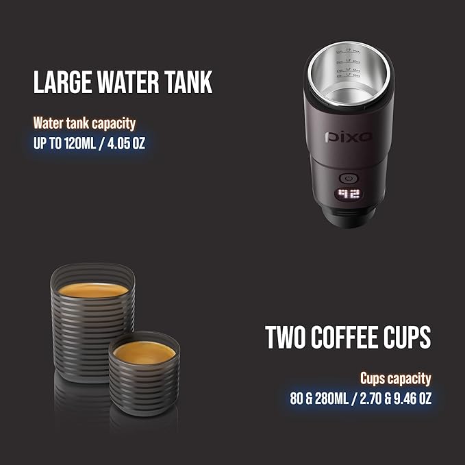 WACACO PIXAPRESSO, Coffee Machine Electric & Portable, With 4 Coffee Types & Fast Heat-Up, 3* 3000mAh Battery Up to 5 Cups, 20 Bar Portable Espresso Maker For Ground Coffee & NS Capsule, Dark Burgundy