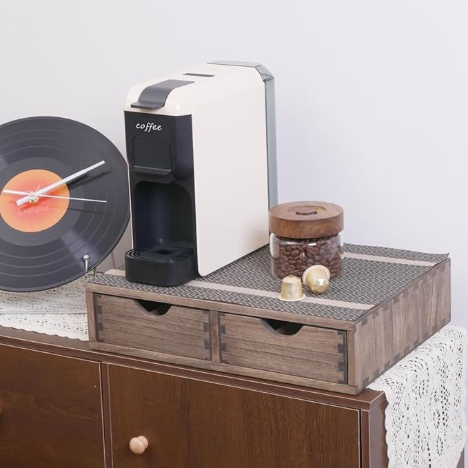 Coffee Pods Storage Drawer Holder for Capsules - Multi Functional Desk Organizer Drawers For K cups Coffee Maker Brew - Kitchen Mini Wooden Box Chest Sideboard Counter Organization CF1D2C Dark