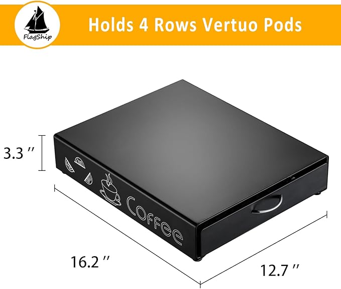 FlagShip for Nespresso Pod Holder Coffee Pod Drawer for Vertuo Pod Organizer Graffiti Style Large Capacity Fits All Size Vertuo Pods