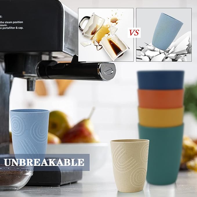 Homienly Drinking Glasses Premium Wheat Straw Unbreakable Cups - Set of 6 Alternative to Plastic Cups Reusable Unbreakable Drinking Cup Reusable Dishwasher Safe Water Glasses Tumblers (12 OZ)