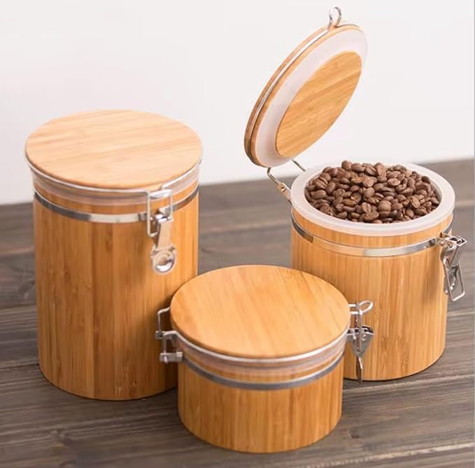 Nature’s Pantry Gift Set – 3 Bamboo Airtight Canisters for Tea, Coffee & Sugar – Storage Jars with Chalk Labels & Marker – Premium Sage Green Gift Box