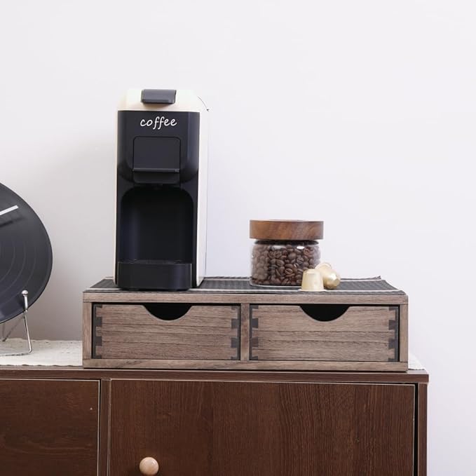 Coffee Pods Storage Drawer Holder for Capsules - Multi Functional Desk Organizer Drawers For K cups Coffee Maker Brew - Kitchen Mini Wooden Box Chest Sideboard Counter Organization CF1D2C Dark