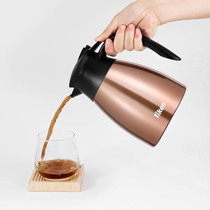 Tiken 51 Oz Thermal Coffee Carafe, Stainless Steel Insulated Vacuum Coffee Carafes For Keeping Hot, 1.5 Liter Beverage Dispenser (Copper)