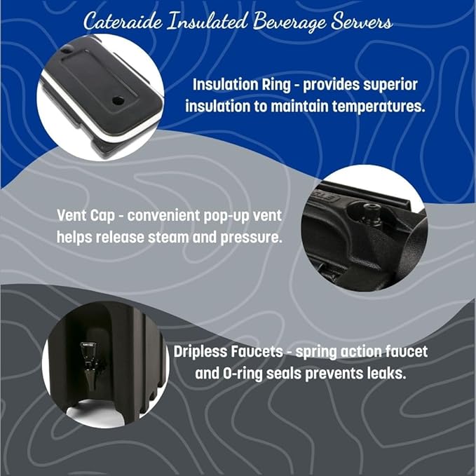 Carlisle FoodService Products Cateraide Insulated Beverage Dispenser with Handles for Catering, Events, Kitchens, And Restaurants, Plastic, 2.5 Gallons, Black