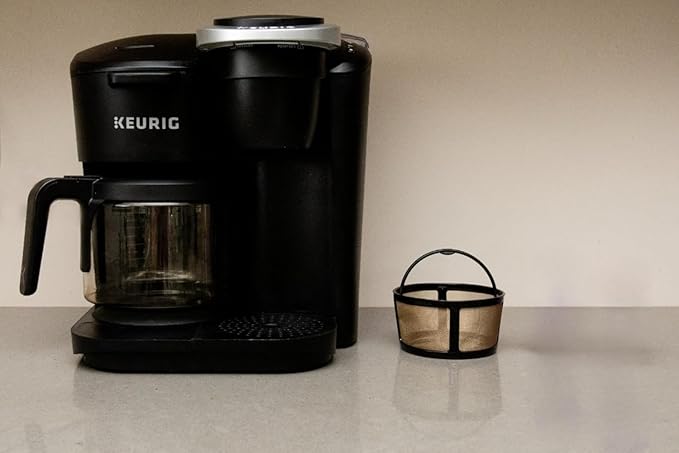 Reusable Keurig Mesh Coffee Filter Basket for K Duo, K-Duo Essentials, Keurig Duo Hot & Iced Coffee Makers by PureHQ – Refillable Gold Tone Carafe Filter for Ground Coffee