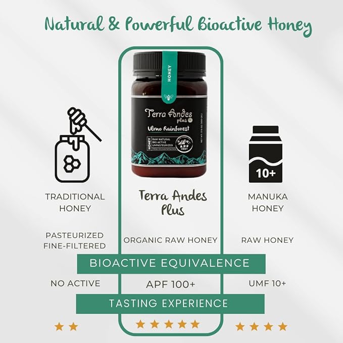 Ulmo Rainforest Raw Honey by TERRA ANDES PLUS | APF 100+ Pure Honey, 17.6 oz