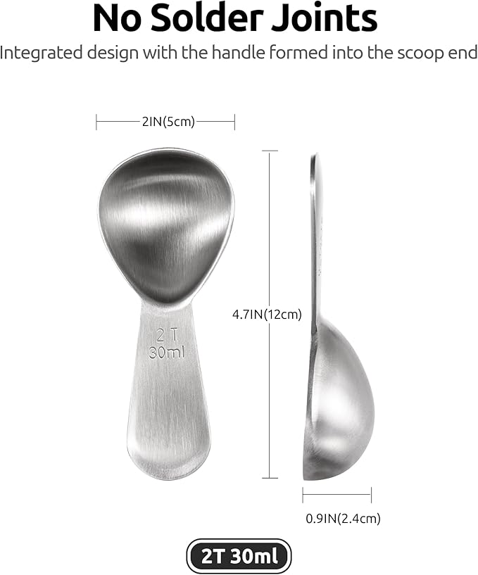 18/8 Stainless Steel Coffee Scoop: U-Taste 2 Tablespoon Metal Measuring Spoon Set of 2, Short Handled Measure Scooper for Ground Coffee, Bean, Espresso, Powder, for Canister (Silver, 2Tbsp/30ml)