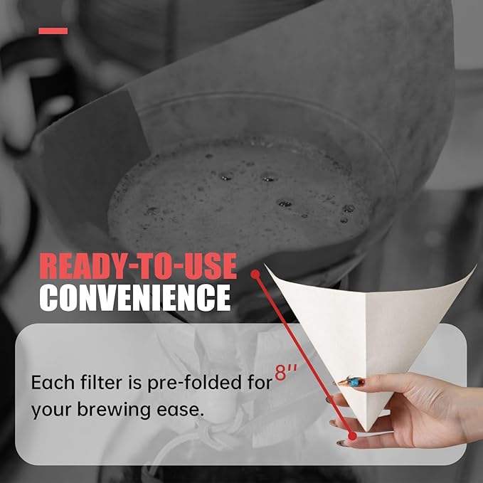 Pre-folded Cone Coffee Filters - 50 Pack, Upgraded 30% Natural Thicker Paper for Pure Taste, Compatible with CHEMEX Pour-Over Coffee Makers