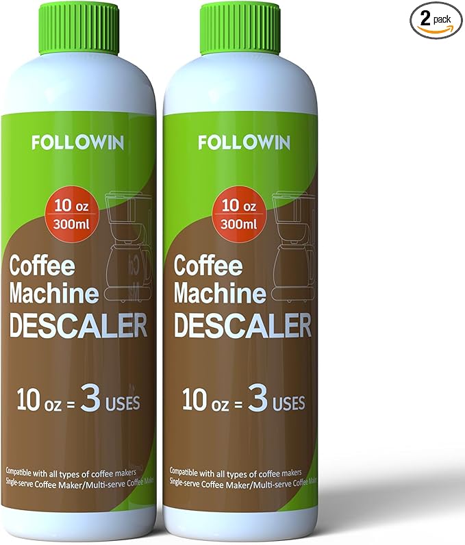 FOLLOWIN Coffee Machine Cleaner and Descaler,Espresso Coffee Maker Cleaner(2 Pack & 6 Uses),Descaling Solution for Espresso Machines and Single Use Coffee Maker