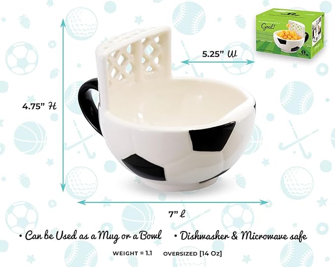 MAX'IS Creations The Soccer Mug with a Goal, Sports Soccer Gifts for Kids Boys 8-12 12-14 Girls Coach Gift Men Mom Funny Coffee Mug Ball Cereal Bowl, 14oz