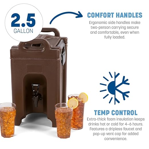 Carlisle FoodService Products 2.5-Gallon Insulated Beverage Dispenser, Cateraide, Food-Grade with Handles, Rugged PE Shell with PU Insulation for Coffee, Tea and Hot or Cold Drinks, Black