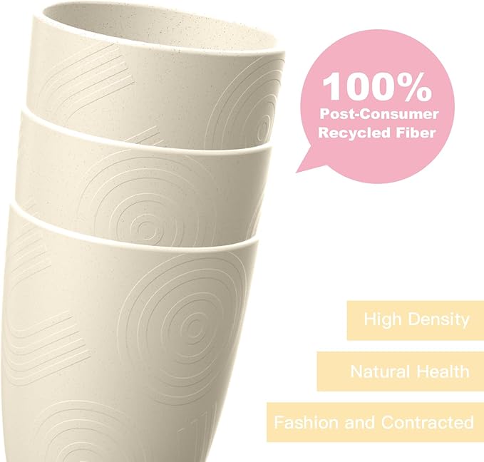 Homienly Wheat Straw Cups, Alternative to Plastic Cups Set of 6, Premium Drinking Glasses - 12 OZ, Unbreakable Drinking Cup, Dishwasher & Microwave Safe Tumbler Cup for Kitchen, Kids, Picnic - Beige
