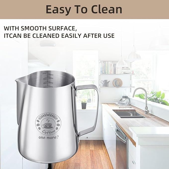 Milk Frothing Pitcher 20oz, Stainless Steel Espresso Steaming Jug with Latte Art Pen, Professional Coffee Milk Frother for Latte, Cappuccino, Macchiato & Hot Chocolate