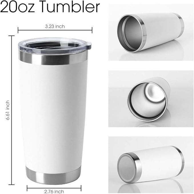 HASLE OUTFITTERS 20oz Tumblers Bulk Stainless Steel Cup with Lid Double Wall Vacuum Insulated Coffee Mug for Cold & Hot Drinks 1 Pack, White