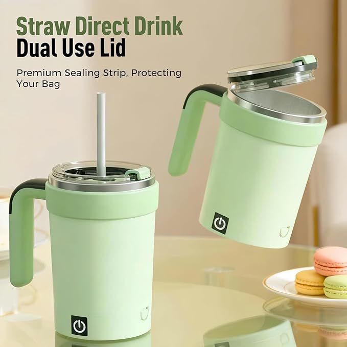 Self Stirring Coffee Mug Equipped with Temperature Display,2026 Upgrade Self Stirring,Heated Coffee Mug Rechargeable,Suitable various scenarios such daily adjustment,office,mug with lid (Green)