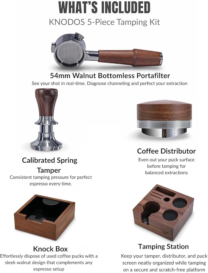 54mm Breville Accessories Kit Espresso Tamper,Bottomless Portafilter, Distributor, Knock Box &Tamp Station | Coffee Accessories for Breville Express, Pro, Touch,Bambino