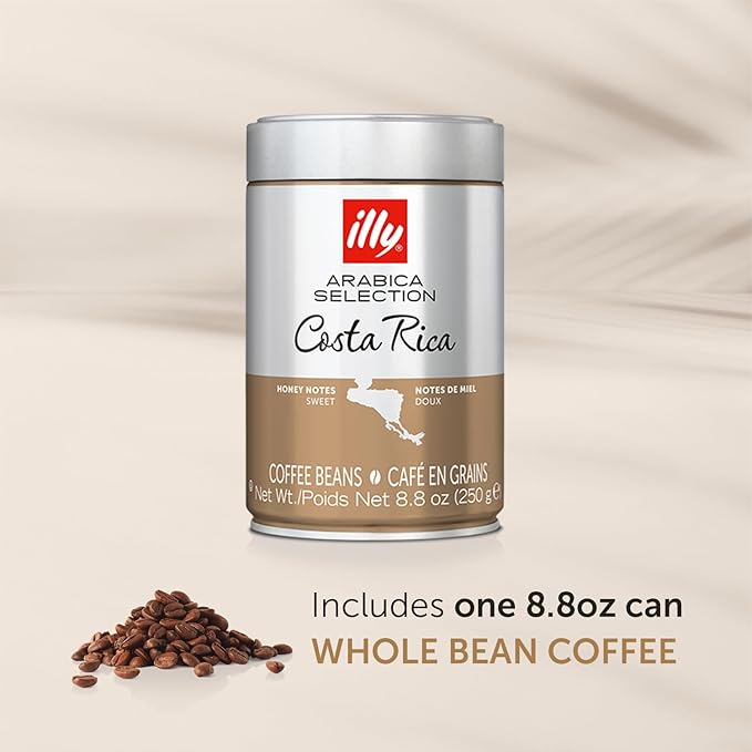 illy Whole Bean Coffee - Perfectly Roasted – Costa Rica Medium Roast - with Notes of Honey, Vanilla & Citrus - 100% Arabica Beans - No Preservatives – 8.8 Ounce
