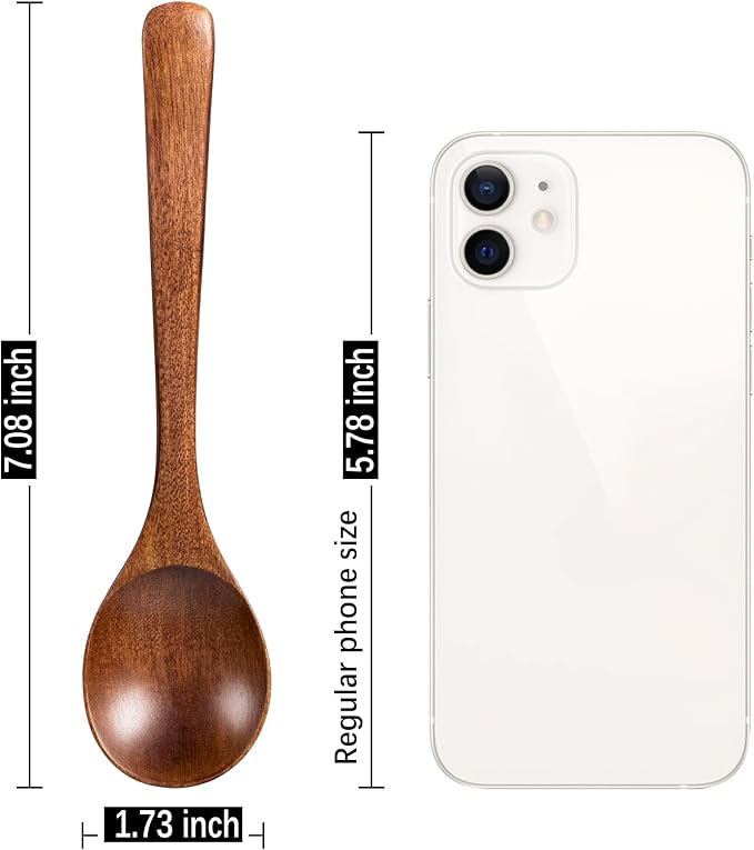 7 PCS Wooden Spoons for Eating, 7 inch Wooden Honey Spoons for Tea, Wood Teaspoons for Stirring Coffee, Hard Wood Table Spoon for Cooking, Small Serving Spoon for Soup, Desserts & Cereal