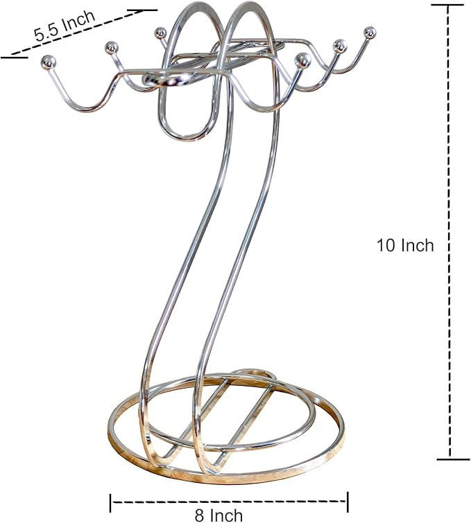 Coffee Mug Holder Metal,Mug TeaCups Holders Countertop,Coffee Mug Tea Cup Stand Storage Rack Tabletop Counter 6 Hooks(Silver)