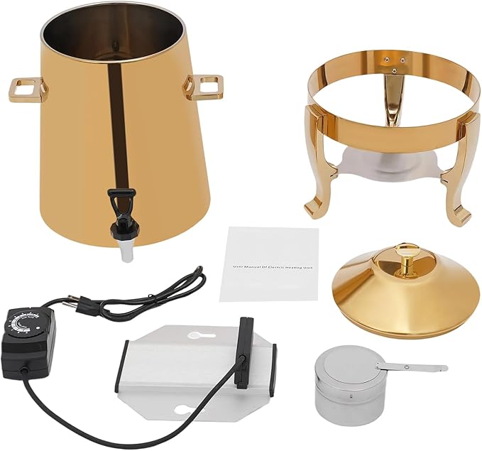 Stainless Steel Beverage Dispensers, Drink Dispenser with Fuel Holder & Base & Stainless Steel Faucet 3.4Gal Hot Beverage Dispenser, Commercial Coffee Urn for Hotels, Canteens（All Gold）